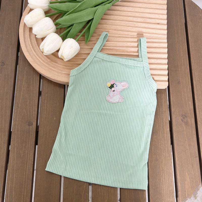 2024 Sleeveless Cartoon Embroidered Knitted Tank for Girls - Candy Colors