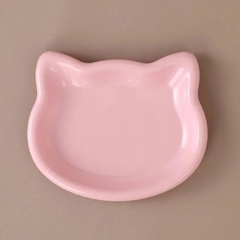 

Cute Cat Shape Cat Bowl Plastic Anti-Fall Flip Cat Plates Non-slip Kitten Bowl Pet Feeding рожевий