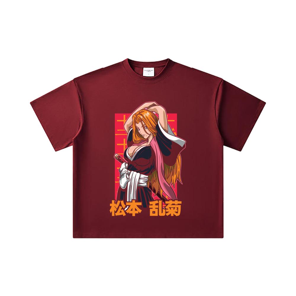 260 GSM Double Yarn 32 Count 100% Cotton Bleach V8 Matsumoto Print Unisex Heavy Cotton T Shirt