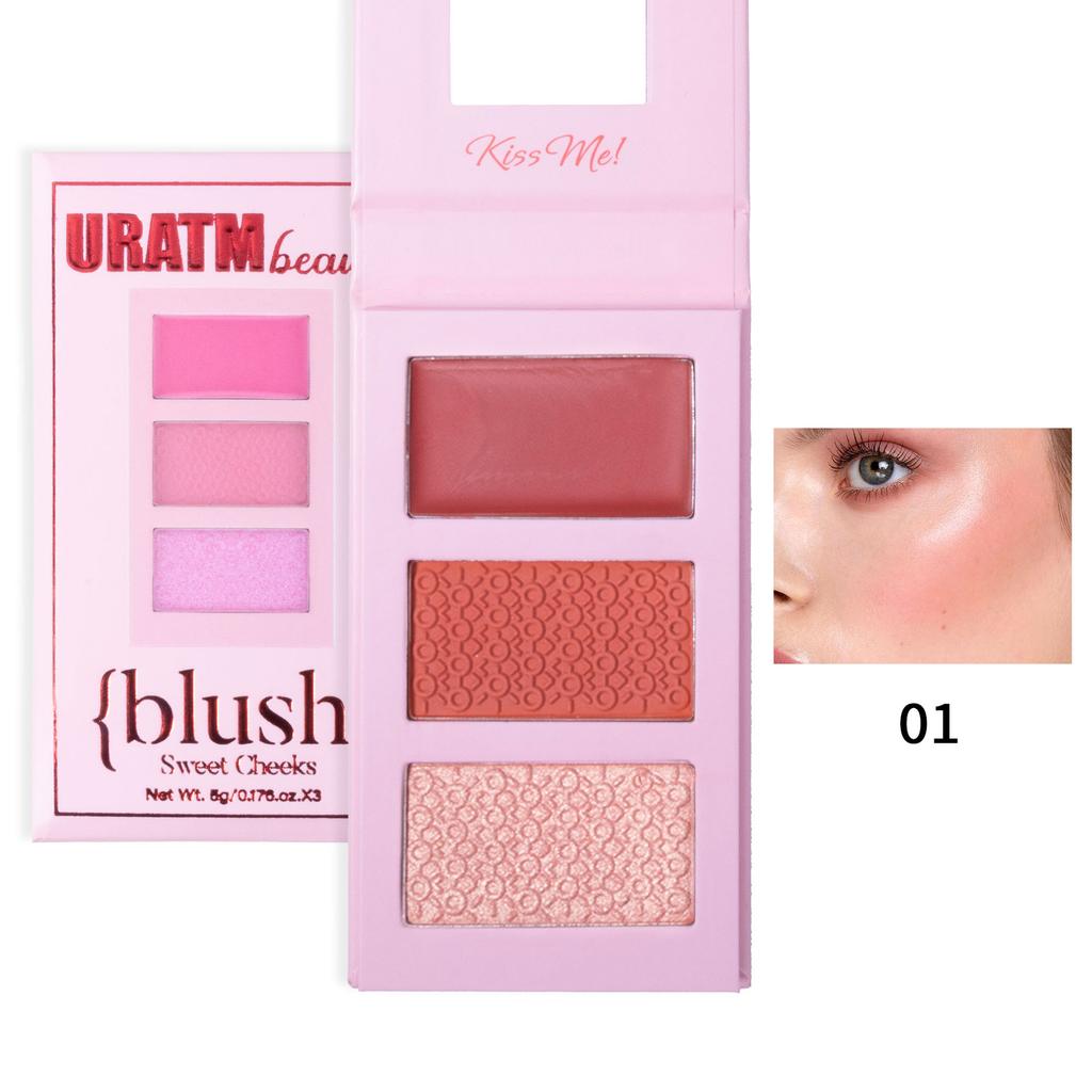 Tre färger Highlighter Rouge Palett Matt Pärlemorskimrande 3D Kontur Palett Framhävande Nässkugga Naturlig Naken Sminkpuder Kaka