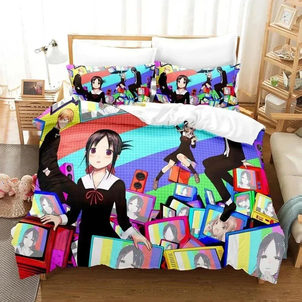 3D Print Anime Kawaii Girls Kaguya-Sama Love Is War Bedding Set Printed Bed Set With Pillowcase Duvet Cover Soft Bedclothes Home