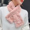 Korean Cute Faux Rex Rabbit Fur Warm Scarf Winter Female Thicken Double-Sided Plush Narrow Cross Neck Guard Pearl Scarves O69