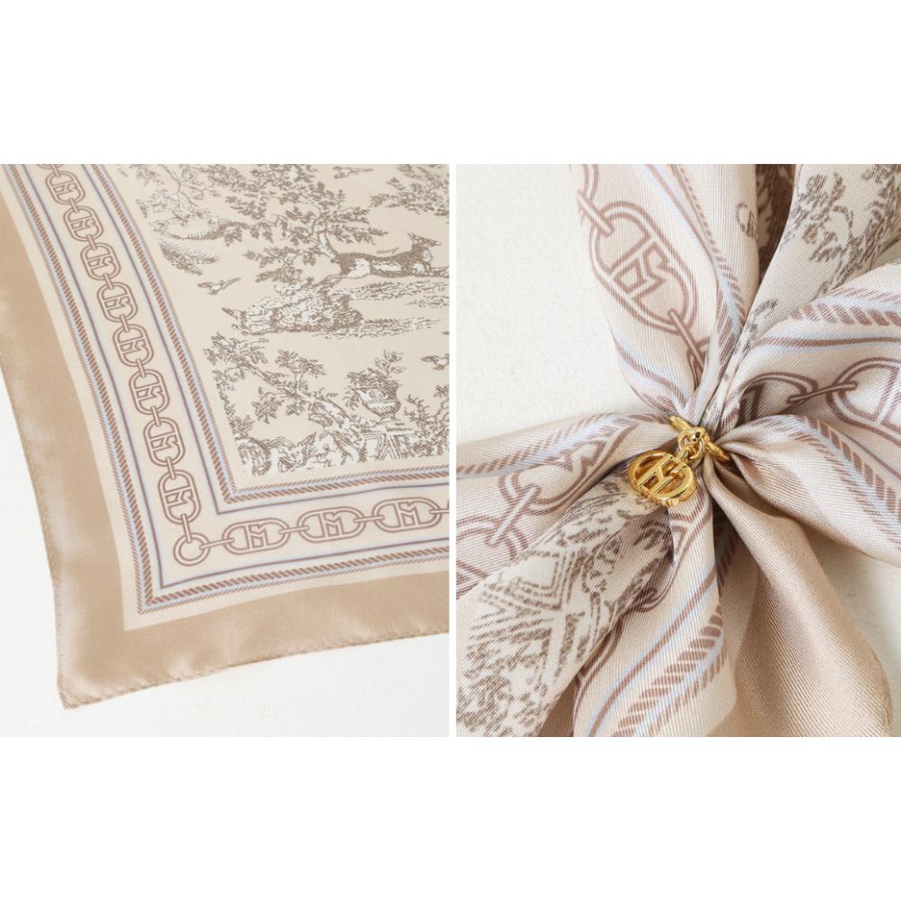 HAZZYS Toile De Jouy Beige Triangle Ring Silk Scarf