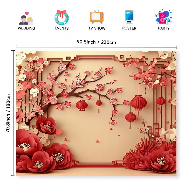 2D Traditional Chinese Floral Banner for Wedding, Engagement and New Year Party Decoration