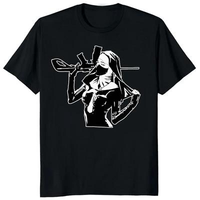 HOT SALE Cartoon Nun No Religion with Brooch Man T Shirt Satan Church Anton Lavie Satan Mystery Goth T Shirt Classic Girl Top
