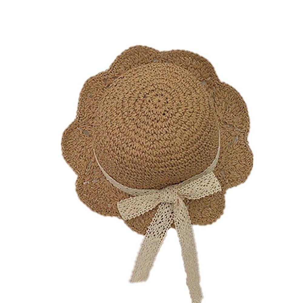 Straw Woven Children Straw Cap Lace Trim Panama Hat Fashion Beach Hat  Children Wear