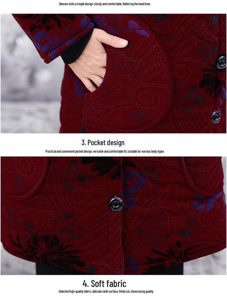 Grandma's Velvet-Lined Corduroy Hooded Winter Coat for Elderly Women