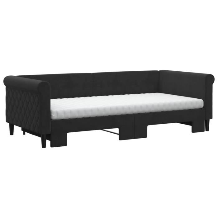 VidaXL Daybed with Trundle and Mattress Black 90x200 Cm Velvet 3197799