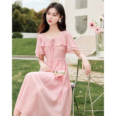 Sisui Nianhua Women's Simple Elegant Short-Sleeve Mid-Length Dress