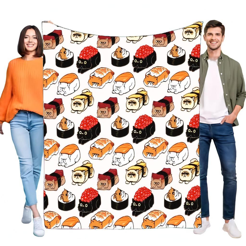 Süße Sushi-Katzen-Decke Weicher Plüsch-Überwurf für Sofa Bett Gemütlich Leichtgewicht Geschenk für Katzenliebhaber Lebendiges Cartoon-Design Perfekt für