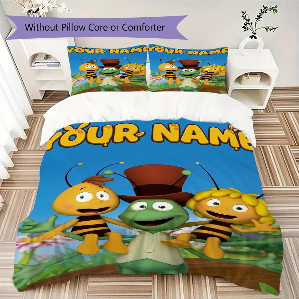 Custom Name Maya the Bee Pattern Bedding Uilt Set Uilt Cover Pillowcase Home Decoration Birthday Gift (1*duvet Cover+2*pillowcase Without Core)