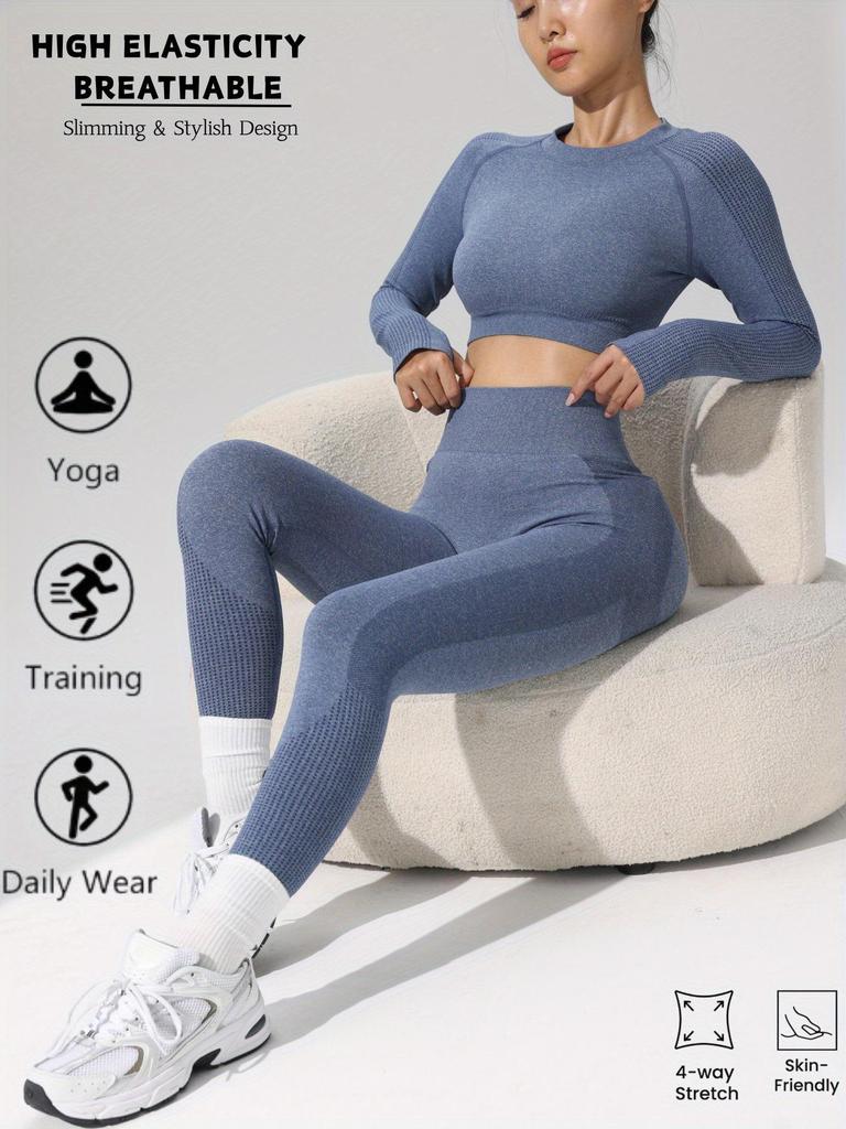 New Women's Seamless Texture Yoga Leggings & Criss-Cross Sports Bra Set