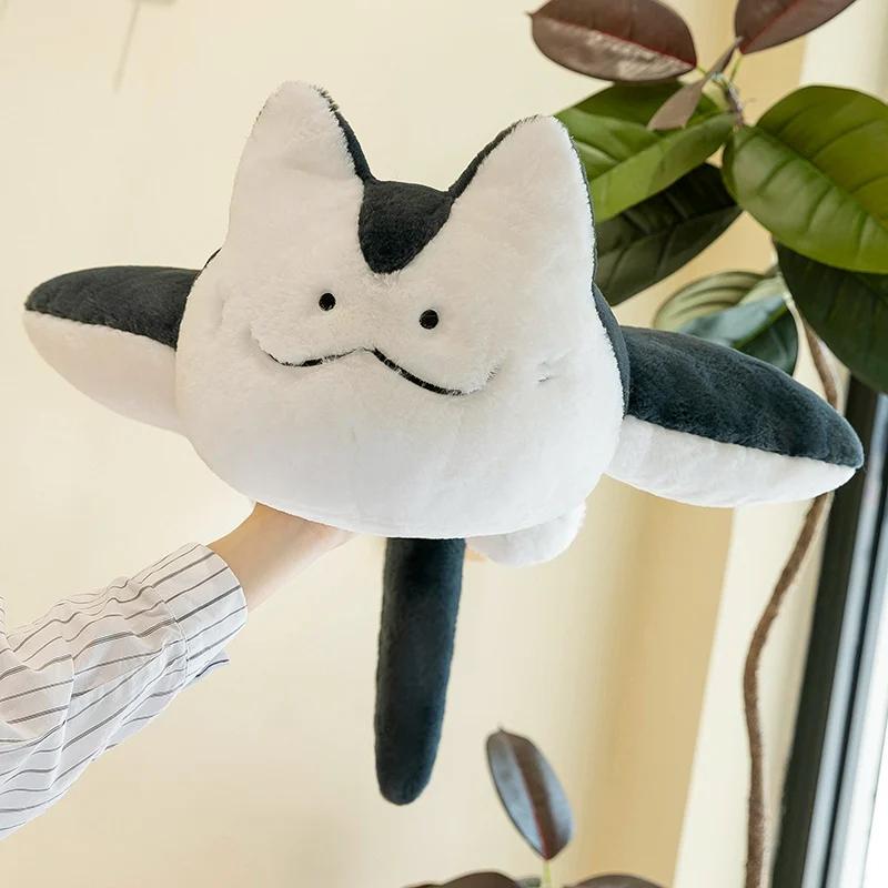 Creative Manta Ray Fish Cat Plush Doll Toys Soft Stuffed Throw Pillow Sofa Cushion Fluffly Kitten Children Bithday Gifts