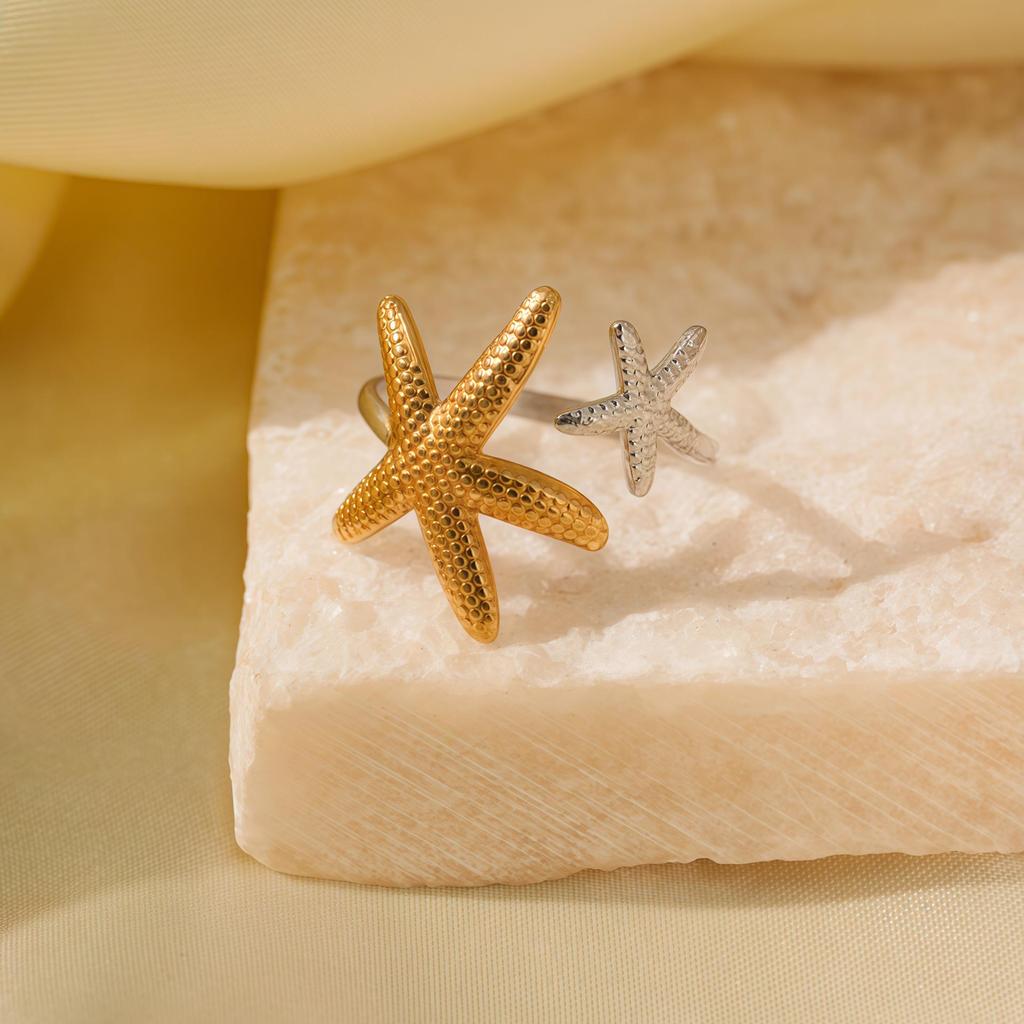 Regulowany pierścionek ze stali nierdzewnej w stylu Color-Block: Stylowy, Odporny na blaknięcie, Niszowy design dla kobiet