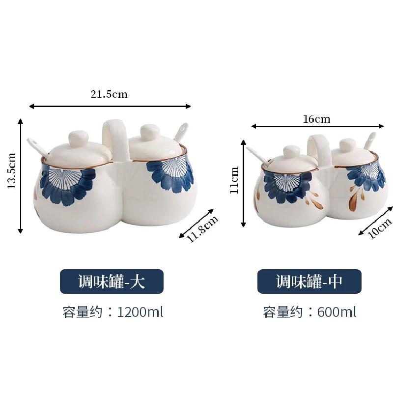 2-in-1 Ceramic Seasoning Jar Household Sauce Jar Salt Pepper Pepper Grain Distributor Kitchen Ceramic Seasoning Box Home