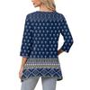 Women 3/4 Sleeve Tunic Prints Tops For  Loose Fit Casual Blouses V Neck T Shirts With Asymmetrical Hem
