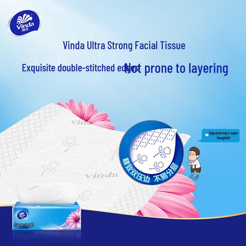 Vinda V2283 Super Tough 3-Ply Facial Tissues, 18 x 100-Sheet Packs