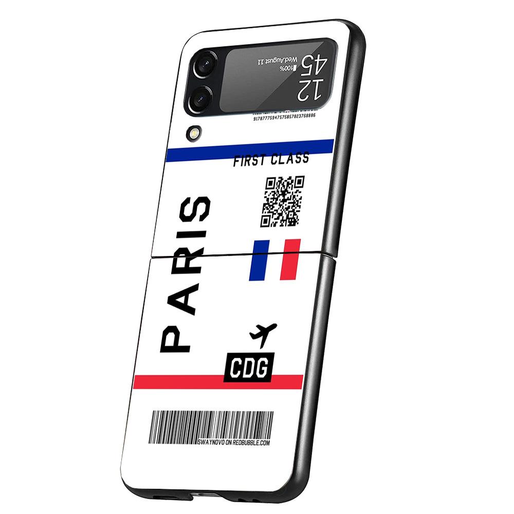 Travel Ticket Label Cover Phone Case For Samsung Galaxy Z Flip 7 6 5 4 3 5G Flip7 Flip6 Flip5 Flip4 Flip3 Black Fundas Shell Gal