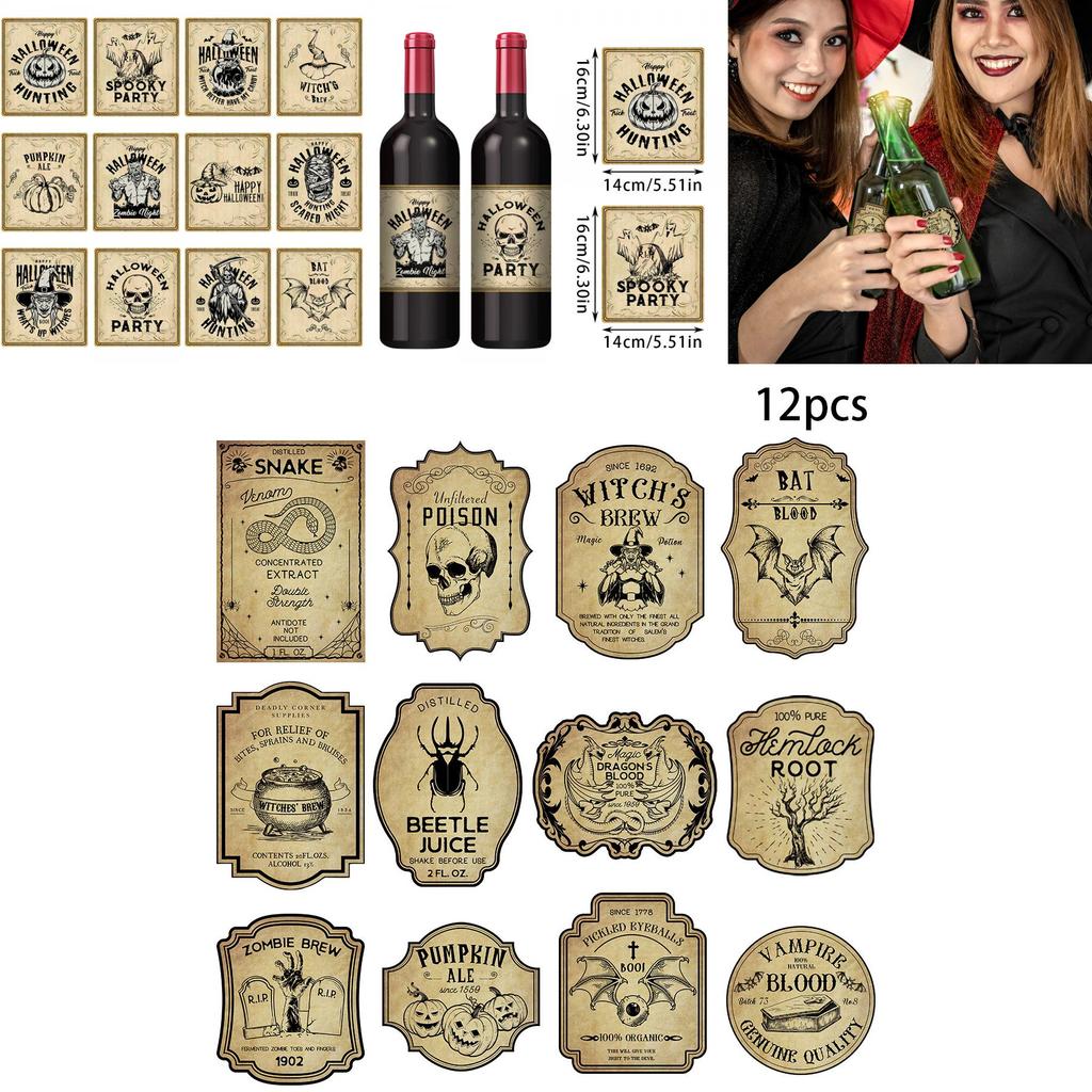 Halloween Vintage Bottle Stickers With Pumpkin Head Decor For Party Venue Decoration