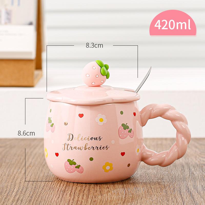 

Милая кружка с клубникой, мультяшный фрукт, керамическая чашка, большая емкость, чашка для воды, высококачественная чашка для завтрака для девочек, домашнее использование 420ml