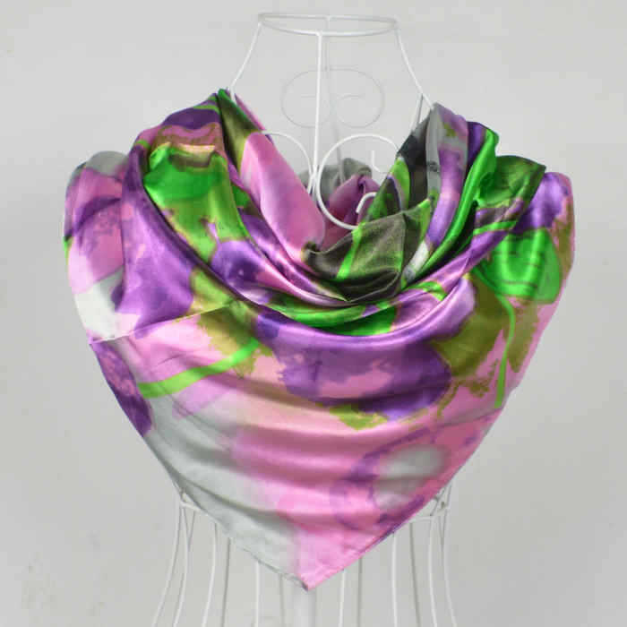 [BYSIFA] 90*90cm Fashion Purple Grey Polyester Silk Scarf Hijab Printed For Wome New Style Women Big Square Silk Scarf Shawl