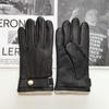 New Men's Deer Skin Arched Driving Gloves with Warm and Breathable Wool Knitted Lining and Coral Velvet Leather Gloves