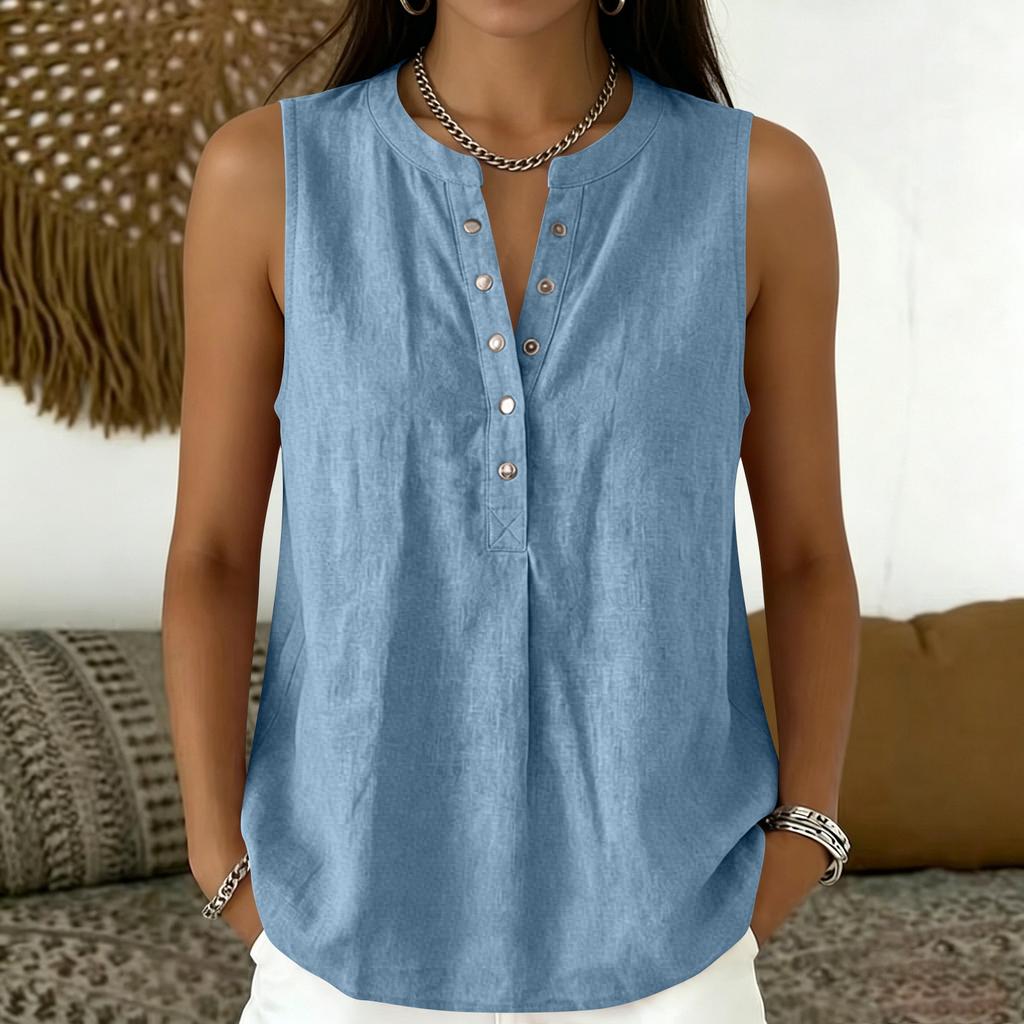 Women Sleeveless V Neck Button Front Loose Fit Casual Tank Top Lightweight Summer Blouse for Daily Wear Office Travel