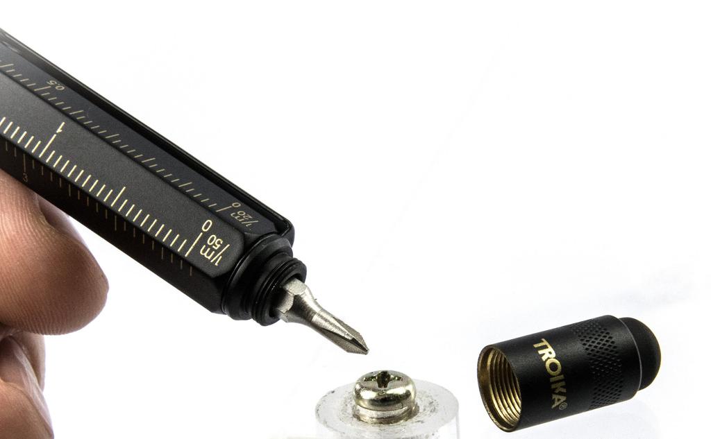 TROIKA Ballpoint Pen with Centimeter and Inch Black Gold Multi-Function Ruler, Level, Construction,