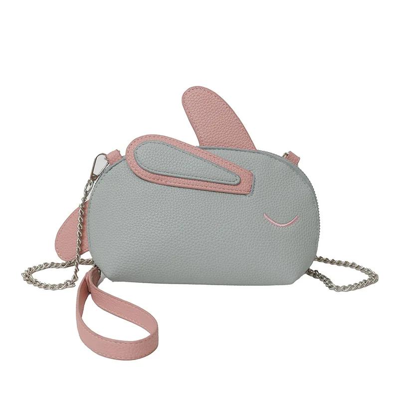 Casual Cute Solid Color Faux Leather Lightweight Portable With Rabbit Shape Women Messenger Fashion Chain Bag Women Shoulder Bag
