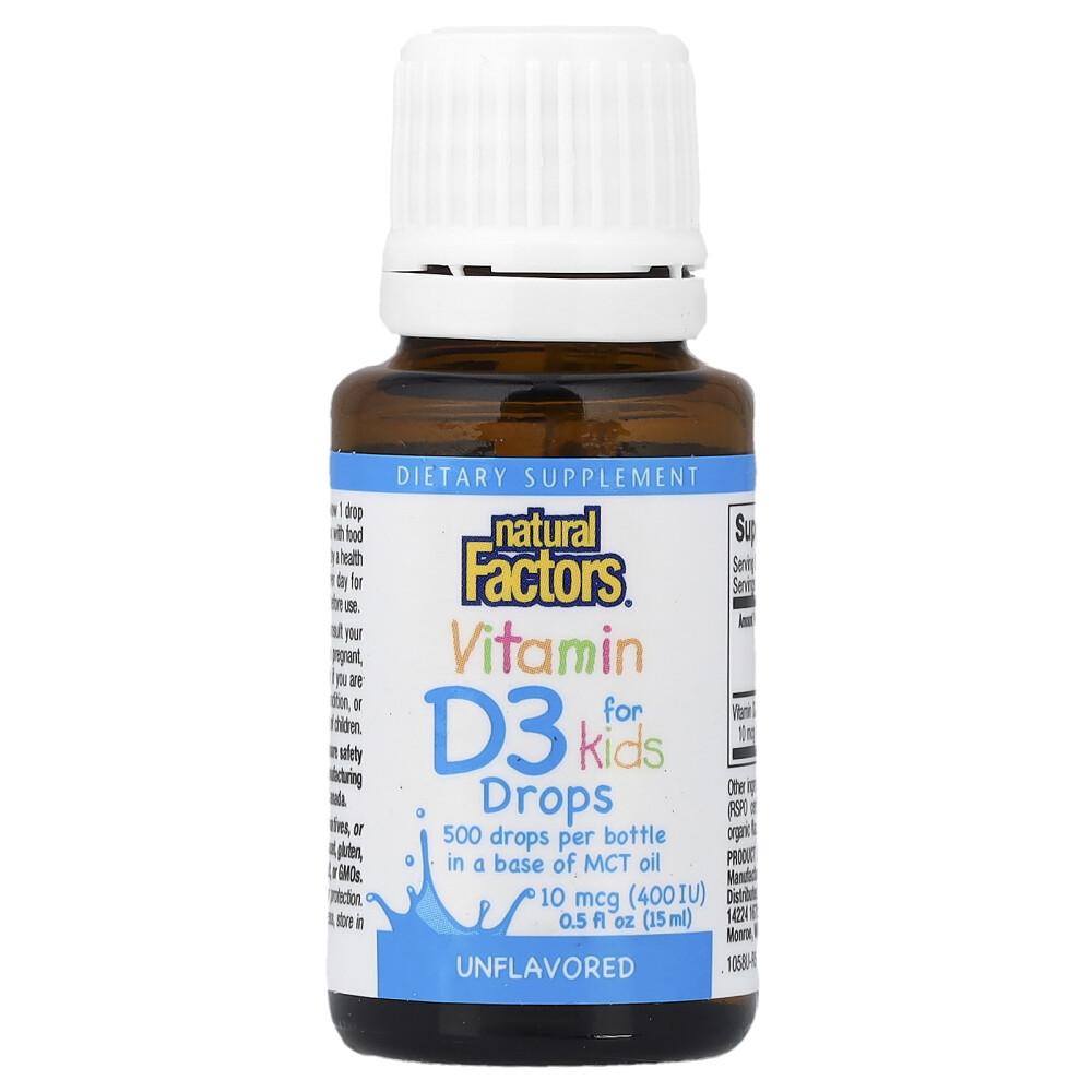 Natural Factors Children's Vitamin D3 Drops, Unflavored, 10mcg (400IU), 0.5fl oz (15ml)