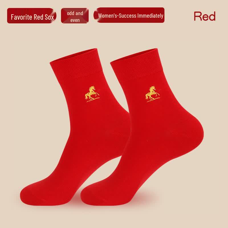 LangSha Lucky Red Cotton Crew Socks