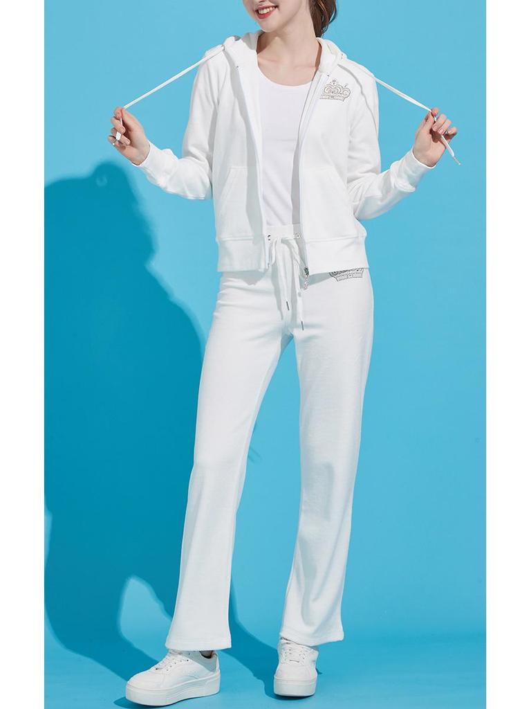 Luxurious Women's Velvet Hooded Two-Piece Sportswear Set - Loose Leg, Hot Drill. Perfect for Spring & Autumn.