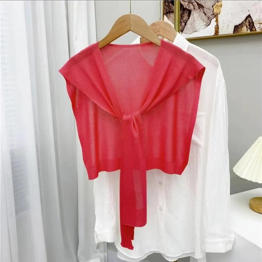 Ice Silk Thin Breathable Comfortable Shawl Versatile Solid Color Sunscreen Shoulder Pads Air Conditioner Knotted Shawl Knitting
