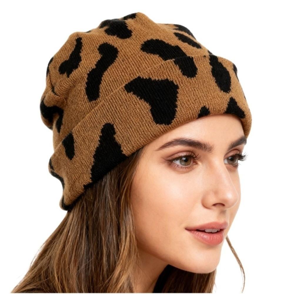 Thickened Pullover Hat Ear Protection Winter Beanie Hat Versatile Cow Pattern Knitted Hat Riding
