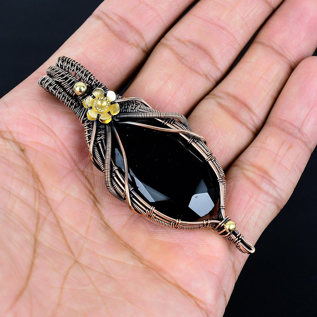 Black Spinel Pendant, 999 Copper Wire Wrapped Pendant Handmade Gemstone Jewelry, Gifts For Wife Brand New Pendant