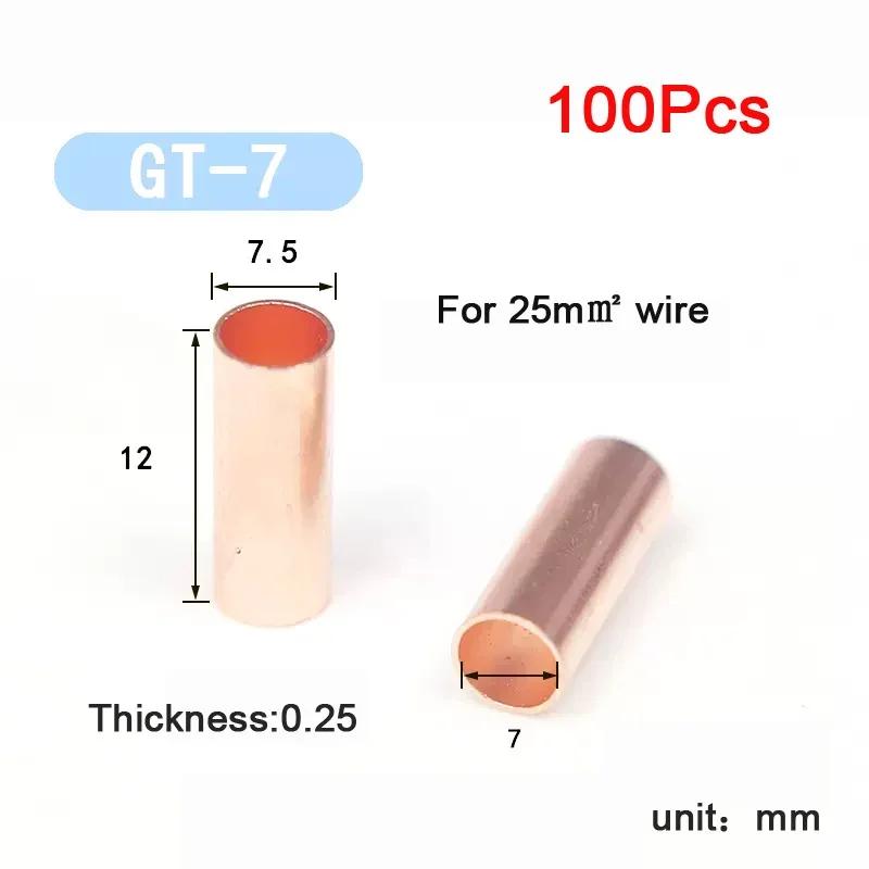 100 ks Red Copper Spojovací trubka Spojka vodiče Malá trubice Ochranná objímka Lisovací svorka Rychlospojka GT-1.5/2.5/3/4/5/6/8mm
