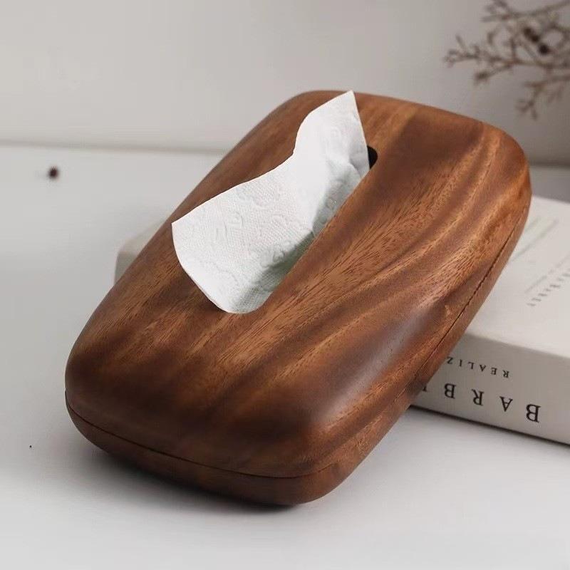 New Walnut Tissue Box Cover - Modern Vintage Design, Premium Wood, for Desk & Bathroom Decor. Easy Refill, Polished Finish lijia
