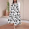 Women's Fashion Casual Printed Round Neck Long Sleeve Skirt Ladies Long Skirt Elegant Straight Dress