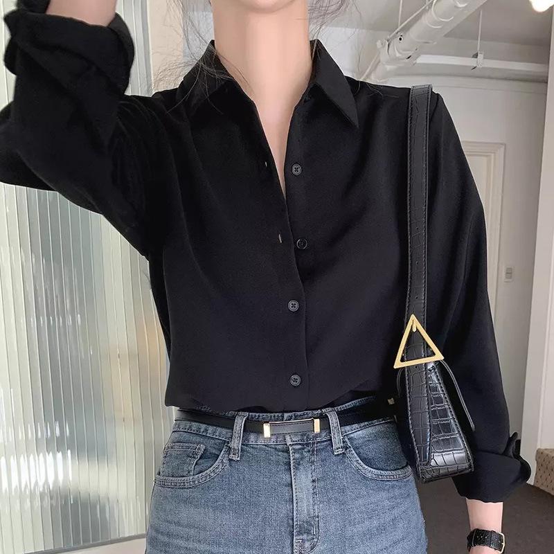 Spring Autumn Versatile Shirt Women's Loose Lazy Style Long Sleeve POLO Collar Professional Shirt Blouses & Shirts