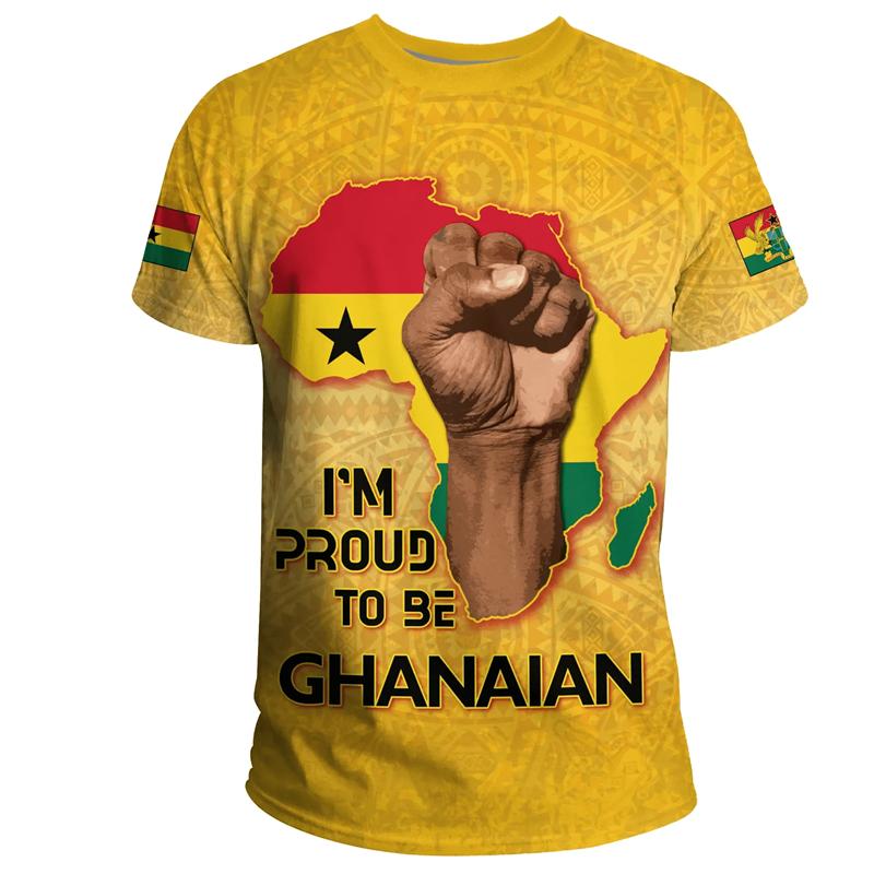 African Ghana T-shirt Fashion 3D Printed Coat Of Arms T Shirts For Men Casual Round Neck Tees Summer Sports Tops Short Sleeves