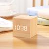 Square Digital LED Alarm Clock Wood Desk Clock Art Ornaments Glow Clock  Bedside