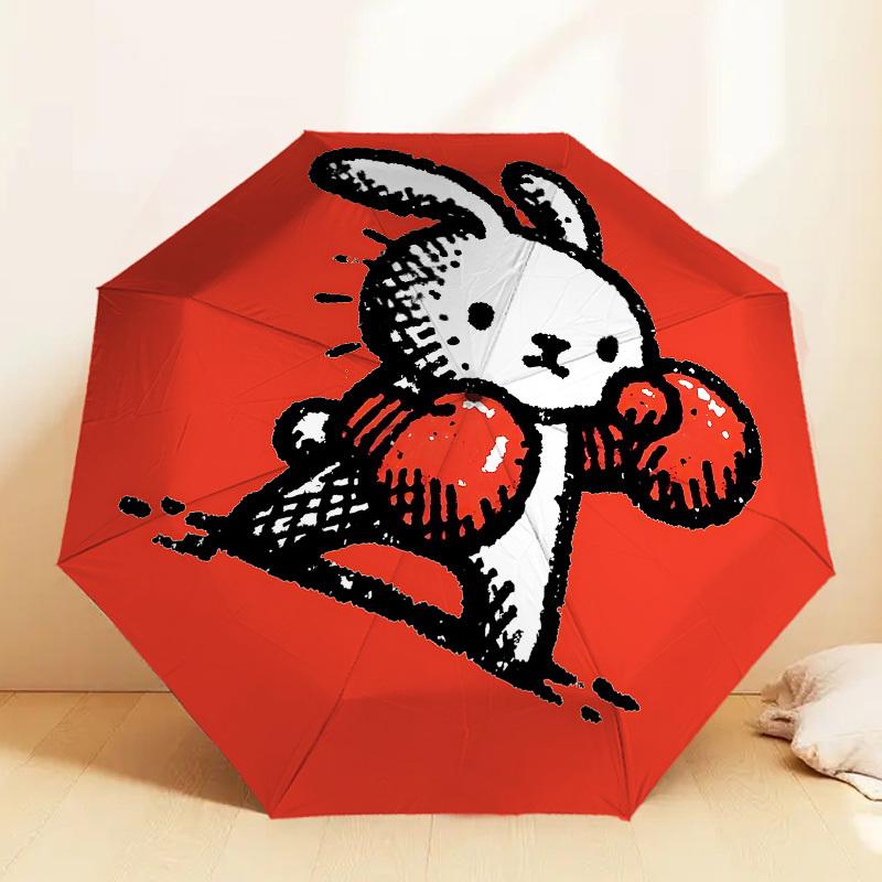 Adorable Lapin avec Balle Rouge: Design de parapluie unique - Parfait pour les aventures en plein air, Essentiels de voyage 001