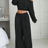 Women's Slim Fit One-Shoulder Crop Top and Casual Pants Set