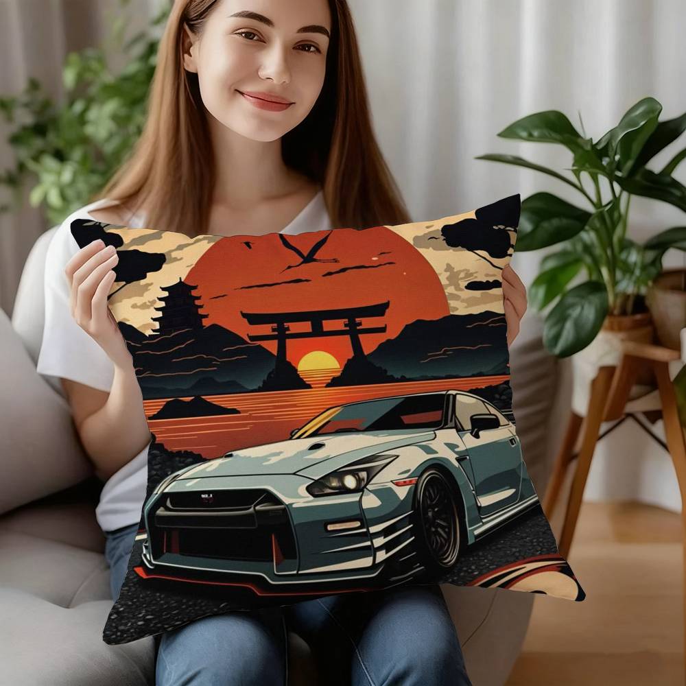 

Роскошная раллийная спортивная гоночная машина GTR Наволочка Короткий плюш Диван Декоративный подарок Дом Двусторонняя печать Подушка 12x12Inch