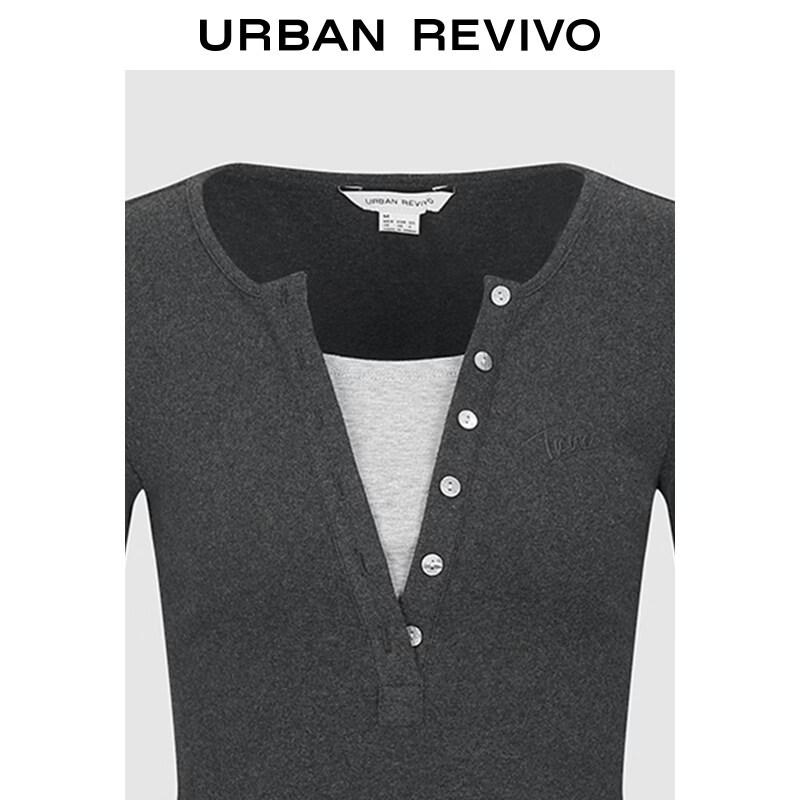 UR2026 Women's Color Block Faux Two-Piece Slim T-Shirt