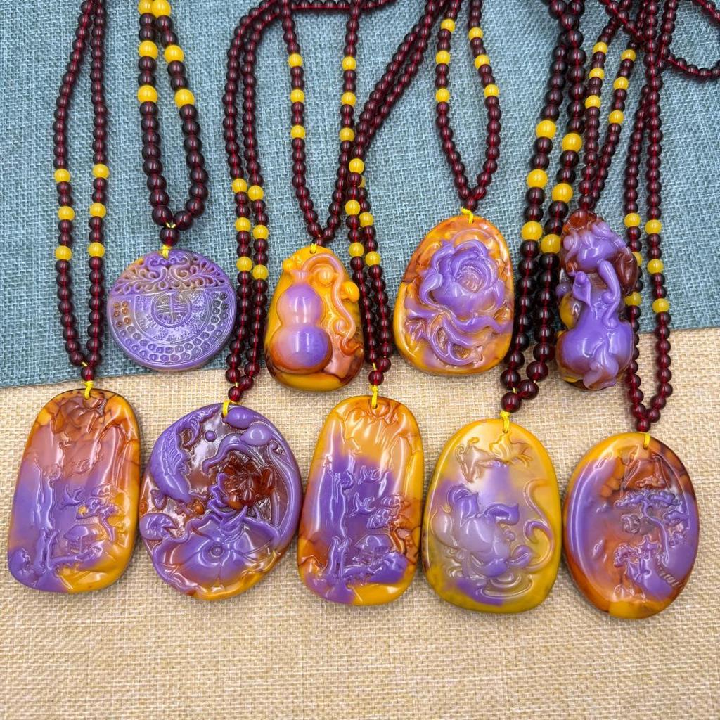 Bestseller Live Stream: Collana Pendente Pixiu Zucca Giada Hetian Viola Sangue Cera di Miele Imitazione per Catena Maglione Autunno/Inverno.
