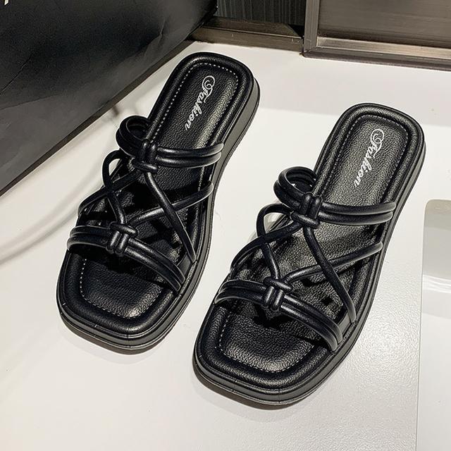 

Летние новые трендовые туфли на плоской подошве на платформе повседневные пляжные сандалии женские босоножки на каблуке женские толстые шлепанцы Mujer 41 чёрный