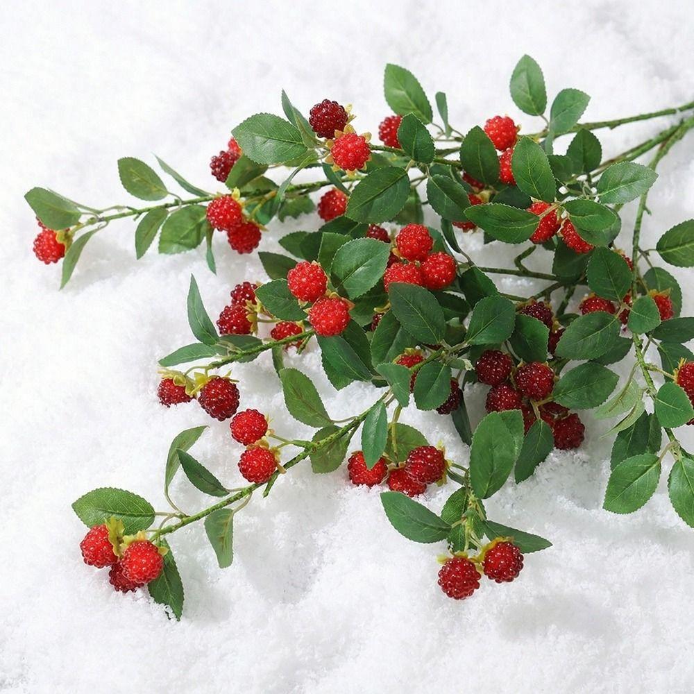 Realistic Artificial Raspberry Branch Plastic Decorative Fake Berry Branches Long Branches Simulation Flower Party Wedding