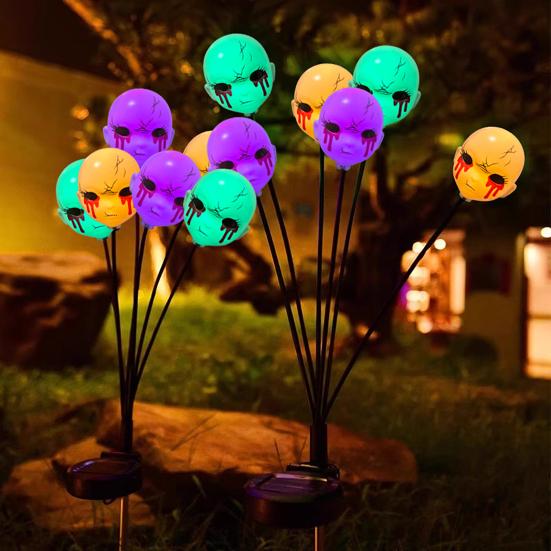 

2 Pcs Solar Halloween Light Long-lasting Waterproof Outdoor Decorative Scary Skull Eyeball Lights with Stake Easy Installation Frightening Lights