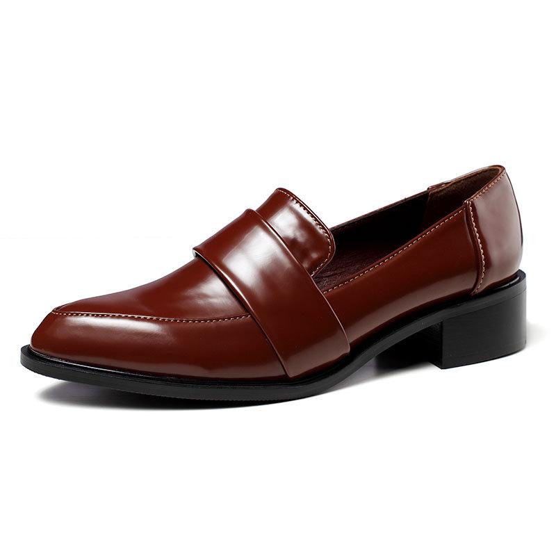 

Fashion Chunky heels japanned leather shoes woman pointed toe large sizes 35-42 flats slip on casual comfy loafers solid brief moccasins 9 коричневый